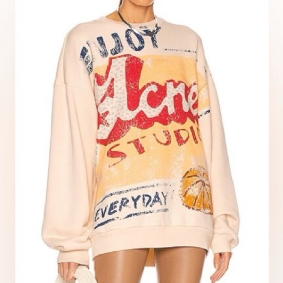Acne Studios Everyday Cream Graphic Oversized Crewneck Sweatshirt Unisex size XS - Picture 3 of 3